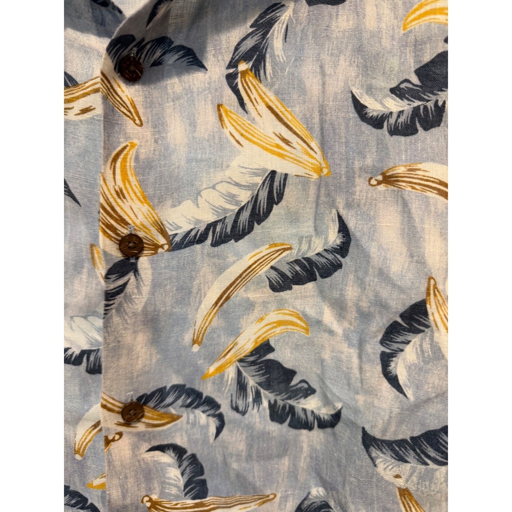 Rodd & Gunn Mens 2XL Blue Banana Leaf Print 100% Linen Sports Fit Shirt Italy - Picture 2 of 5